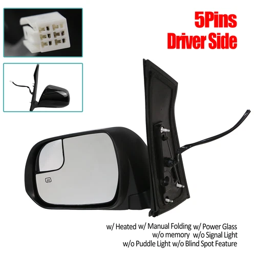 Power Manual Folding Heated Driver Mirror with 5-pins for Toyota Sienna 2015-20