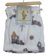 Winnie the Pooh Bear Collection Train Baby Blanket Fleece Boy White Railroad NWT
