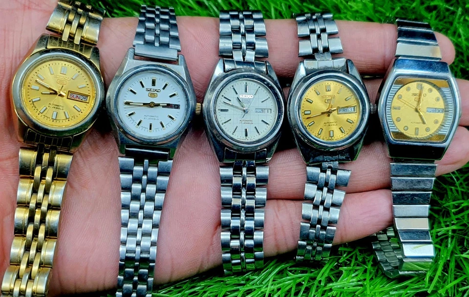 Lote de 5 relojes de pulsera automáticos vintage Seiko 5 para mujer día fecha hechos en Japón Foto 4 de 4