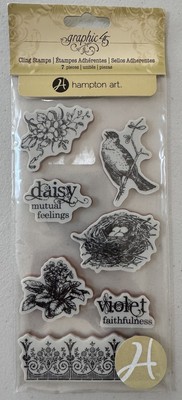 Grafik 45 - Klammerstempel - Vögel/Blumen - 7 Stück