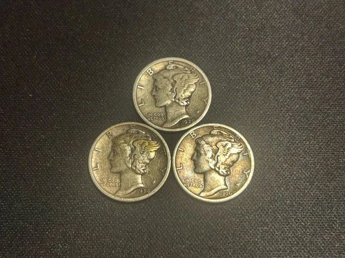 Lot Of 3 1929 1934-D And 1936-S Silver Mercury Dimes F-XF