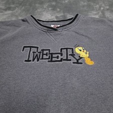 Vtg Tweety Bird Sweatshirt Women  s Large Gray Looney Tunes Embroidered