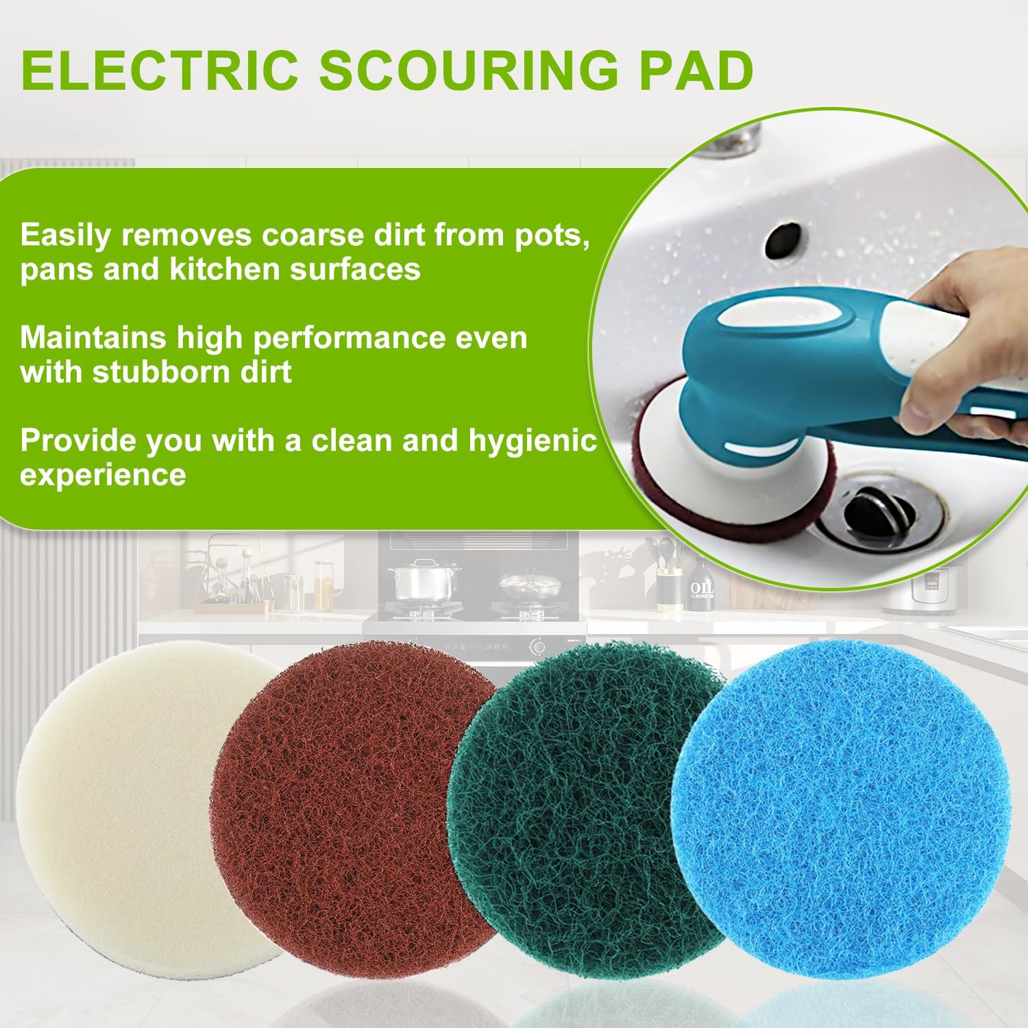 16pcs Electric Cleaning Brush Pad Set 4 Foam Pads 4 Kitchen Mats 4 Heavy Duty...