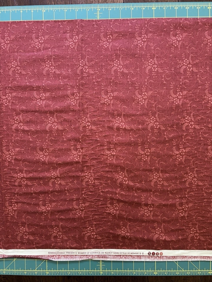 Telas Windham Mujeres de Coraje Nancy Gere Rojo Floral - POR MEDIA YARDA - DE COLECCIÓN Foto 3 de 3