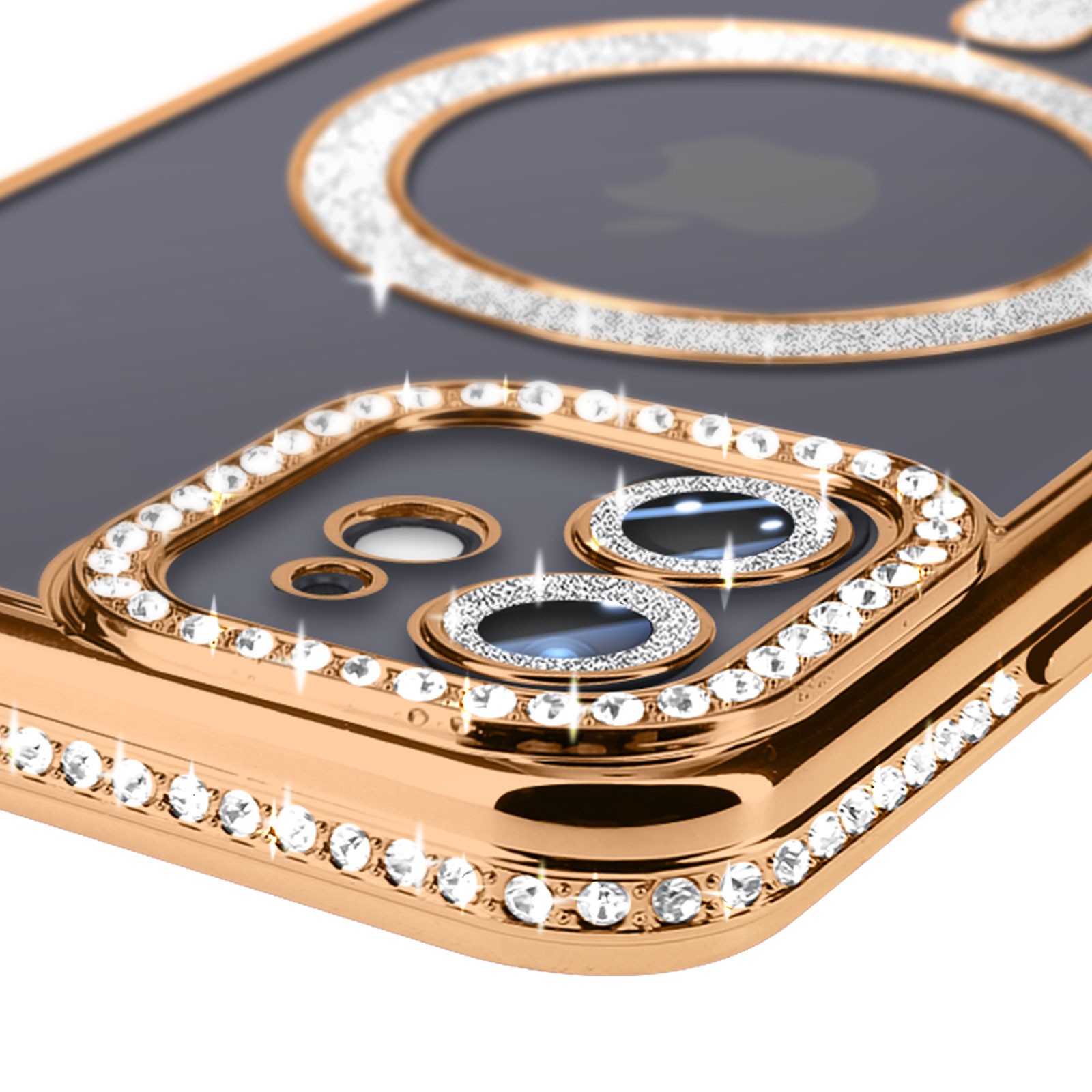 Coque diamant iPhone 12 antichoc à strass de protection dorée