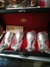 Set of 4 Vintage Corbell & Co. Silverplated Cordial Mini Goblets in Hard Case