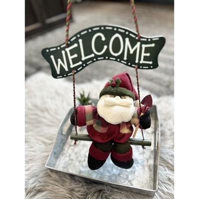 Santa Sitting On The Swing Wooden Welcome Sign Vintage Holiday Styling