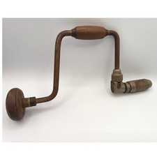 Vintage Hand Crank Brace Drill Wooden Handles Antique Woodworking Tool USA Made