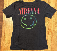 NIRVANA MULTI COLORED TIE-DYE SMILEY FACE LOGO T-SHIRT GRUNGE BAND SIZE S