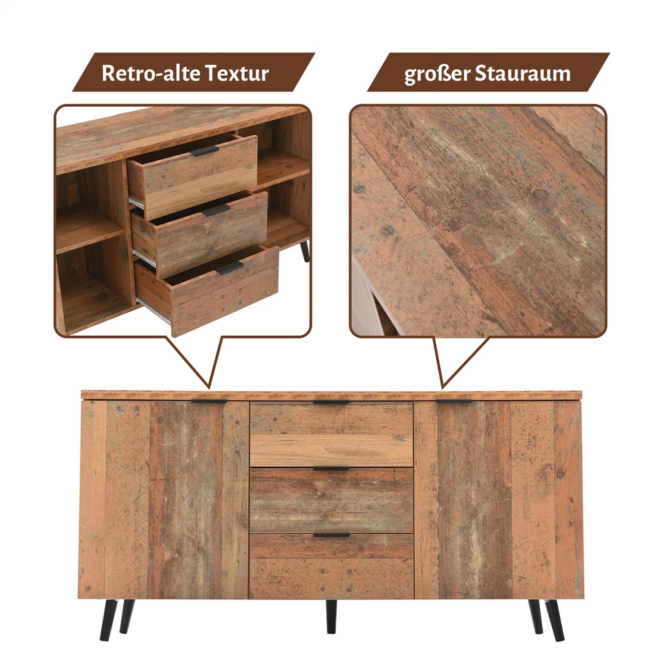 Vintage Sideboard Holz Anriche Kommode mit 3 Schubladen TV Schrank Highboard - Bild 3 von 4