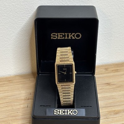 NOS Neo Vintage Seiko 9020-5460 Quartz Watch Tank Gold Tone Thin