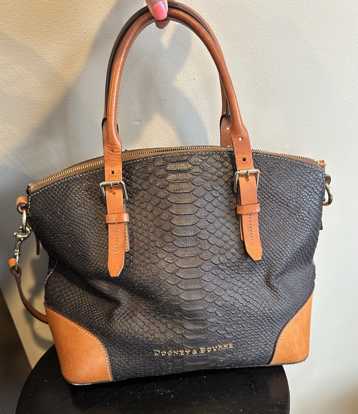 Dooney & Bourke Purse Black Python Snake & Leathe… - image 1