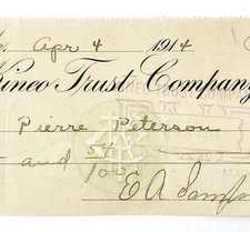 1914 Kineo Trust Company Bank Check E.A. Sampson Dover Maine Signed 6268 CHX8