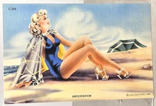 Curt Teich C. T. Streamline Bathing Beauties Postcard Unused Anticipation Beach