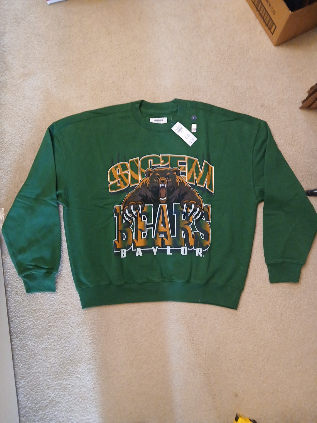 Hollister Baylor Bears Sweatshirt Men's Large Brand New W/Tags Boxy Fit Green