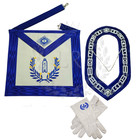 Masonic Regalia Blue Lodge Junior Warden, Wreath Embroidered Apron Set 3in1