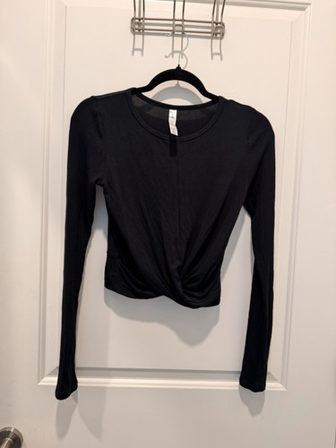 Alo Yoga Black Cover Long Sleeve Twist Front Crop Top M