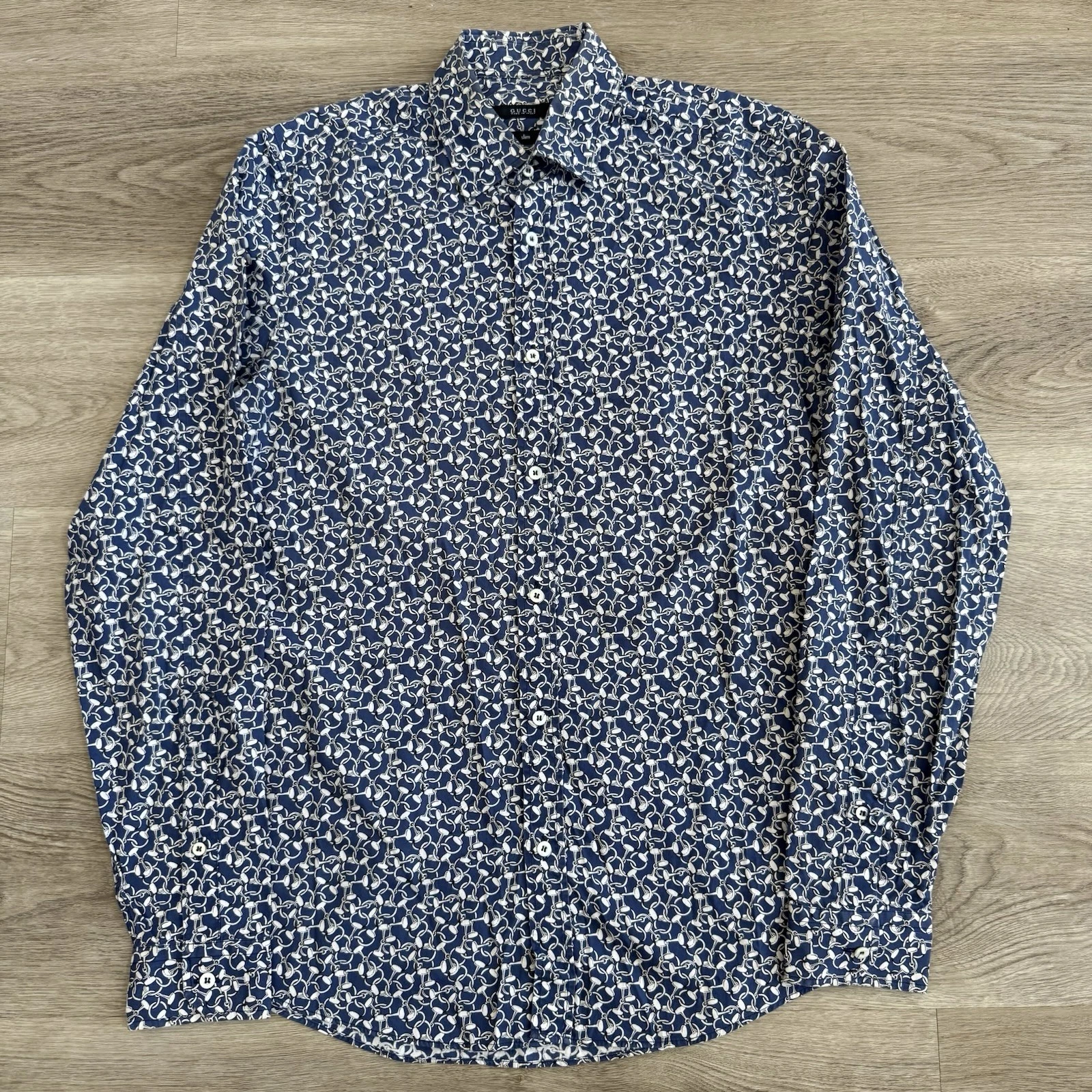 Camicia elegante Gucci uomo 38 15 modello manica lunga slim fit abbottonata blu Italia