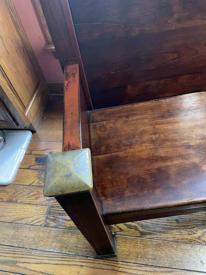 "Antiguo banco de 63"" de madera pesada/metal para sala de audiencias - muy bueno" Foto 2 de 4