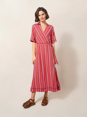 White Stuff Felicity Linen Blend Dress in Pink Multi Size 14 BNWT RRP £85