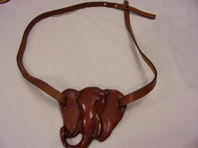 Vintage Krizia Paris Butterscotch Bakelite Elephant Buckle Belt 28 / 30 RARE