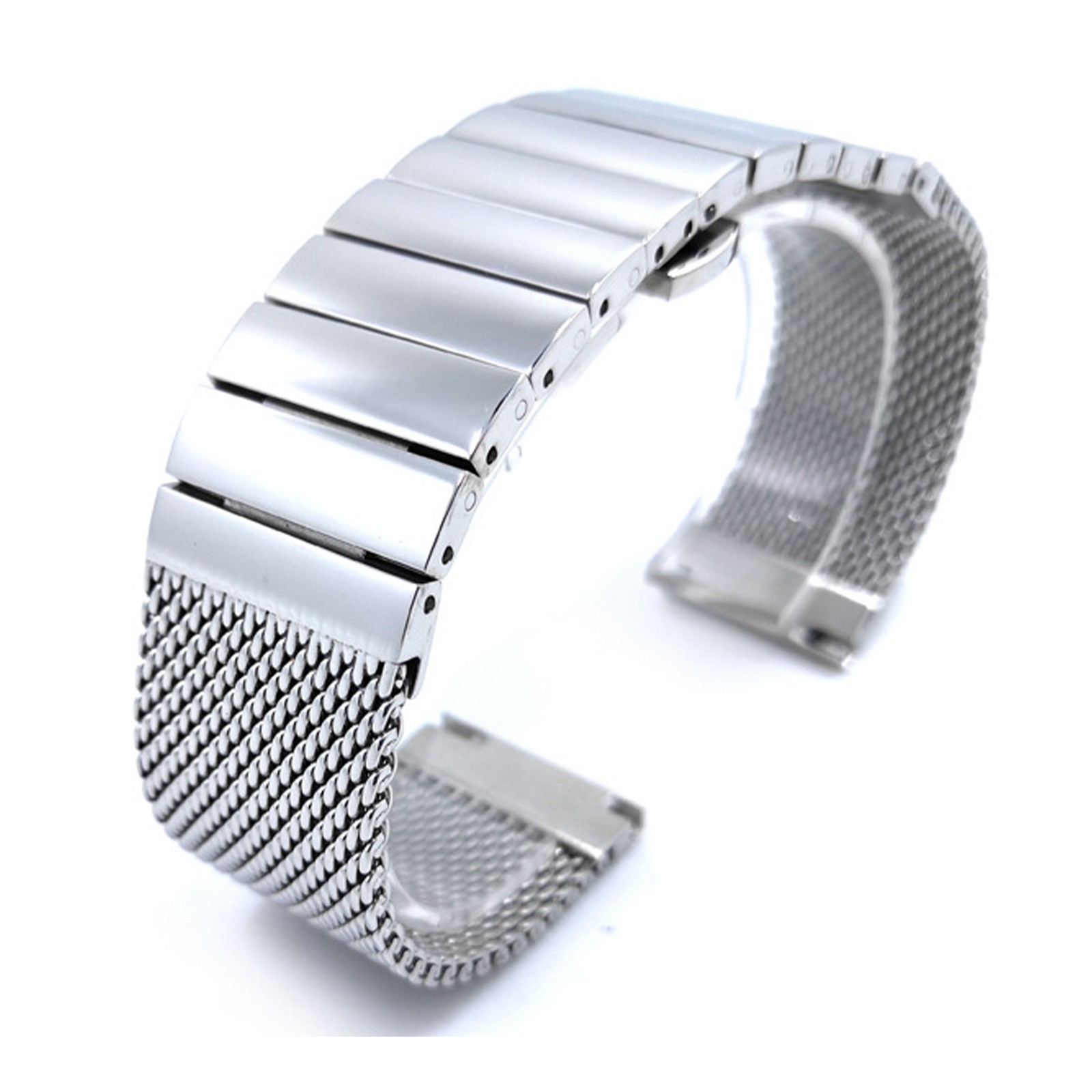 22mm Silver Milanese Mesh Web+Strip Stainless Steel Watch Band Strap Bracelet D