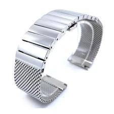 22mm Silver Milanese Mesh Web+Strip Stainless Steel Watch Band Strap Bracelet D