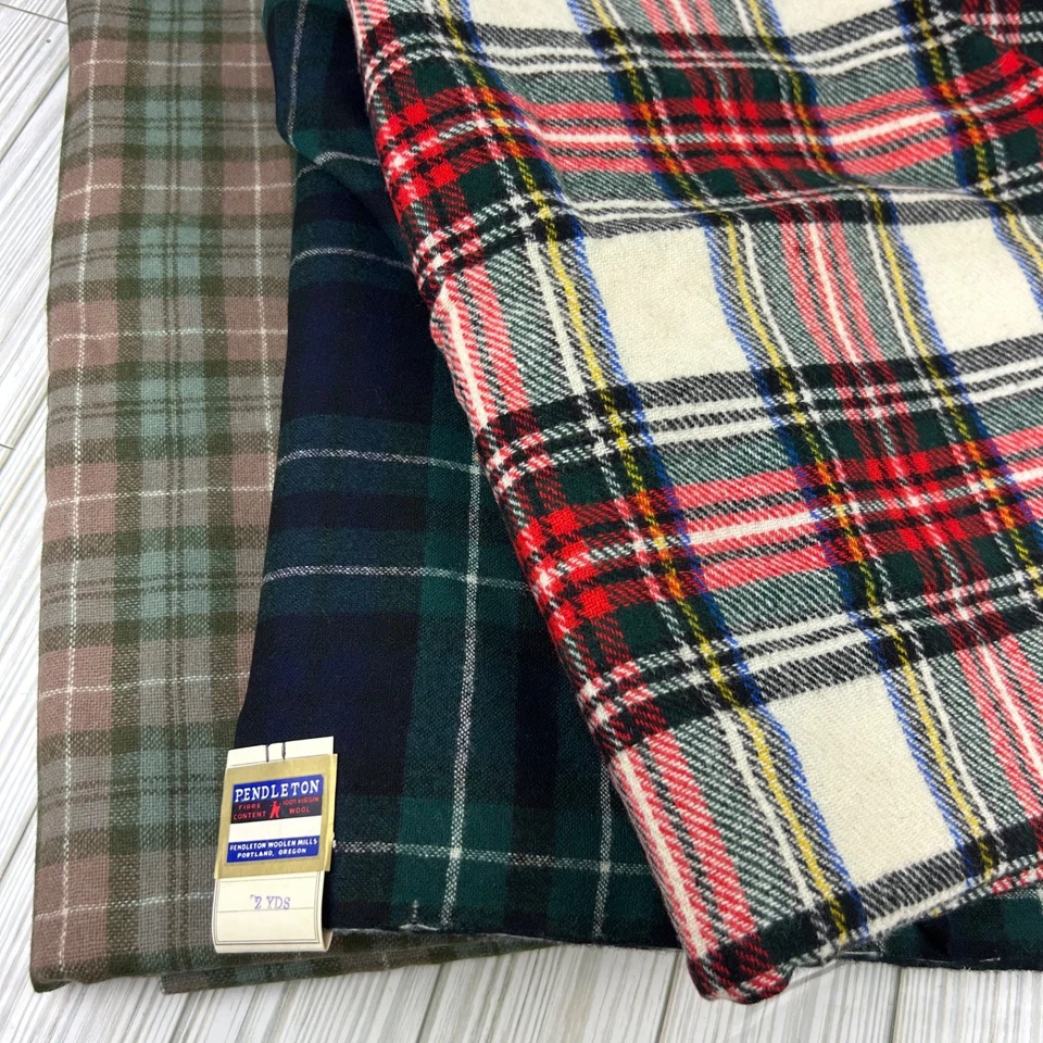 Pendleton Plaid 100% Wool Fabric w/ Tag Vintage Lot of 3 Yardage 192" or 5+ yds - Image 3 of 3