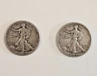 Lot of (2) Walking Liberty Half Dollars Circulated US Coins 1944 and 1945