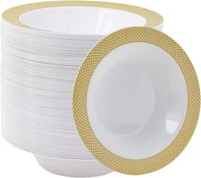 JOLLY CHEF 100 Disposable Plastic Bowls, 12oz Heavy Duty Medium, Gold-100pack 