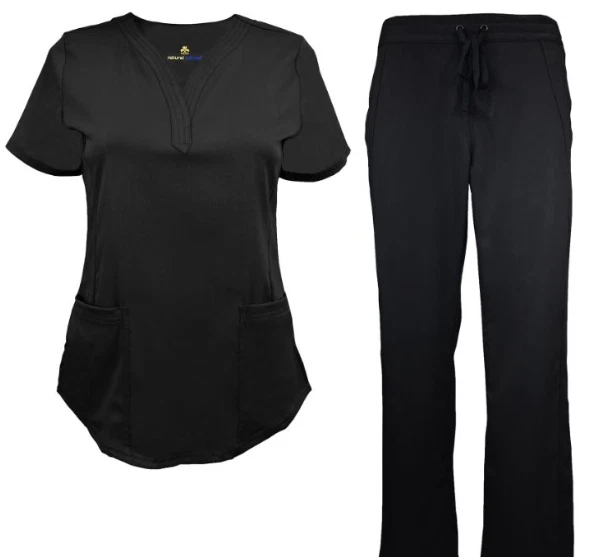 Conjunto de esfoliante feminino ultramacio elástico pescoço caído 4 bolsos conjunto de esfoliante de enfermagem médica - Imagem 2 de 4