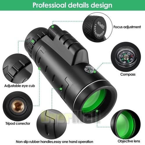 HD 40x60 Monocular,High Power Telescope with Phone Adapter,Tripod &Hand Strap - Picture 17 of 23