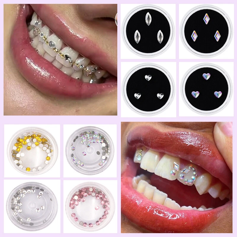 Tondiamo 25 Pieces Tooth Gem Kit Tooth Jewelry Kit Fashionable Removable  Tooth Ornaments Artificial Crystal Tooth Ornaments for Reflective Teeth  Ornament (Rice & Round Style Clear) Rice and Round Style Clear