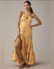 NWT Anthropologie Sz 10 Hutch Floral Halter Maxi Dress Maize NWT