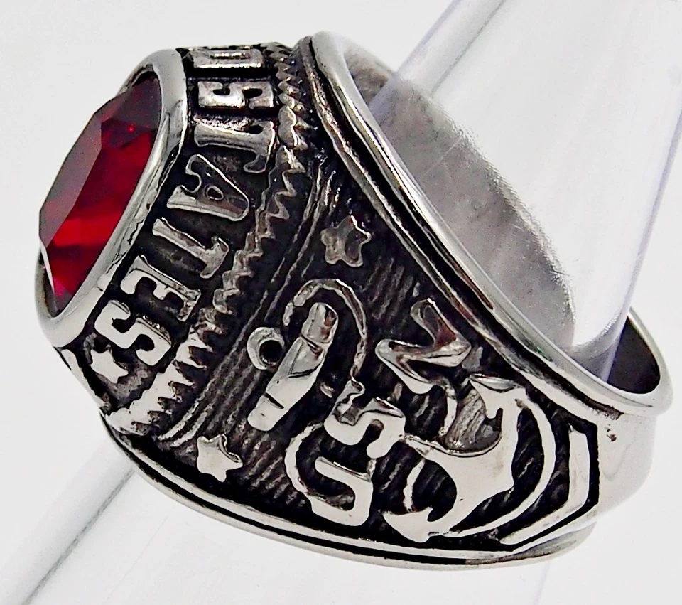 Anillo Hombre Rubí Simulado Acero Inoxidable Plata EE. UU. Militar Cuadrado Águila Talla 9 Foto 4 de 4