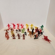 Vintage Cowboys Indians Plastic Toy Figures 36 Lot Marx Timmee 1950-60s-70s