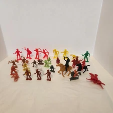 Vintage Cowboys & Indians Plastic Toy Figures (36) Lot Marx Timmee 1950-60s-70s