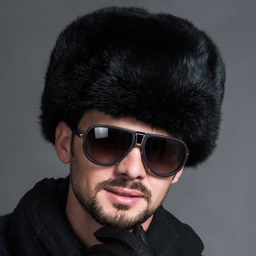 Herren Uschanka Winter Warm Waschbär Fell Plüsch Russischer Kosak Trapper Hut schwarz - Bild 3 von 12
