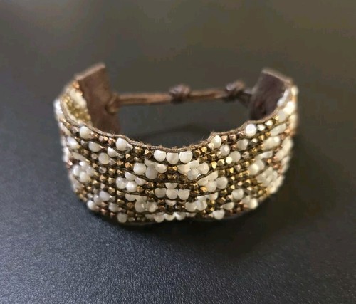 Chan Luu Sterling Silver Mosaic Quartz & Marcasite Leather Bracelet