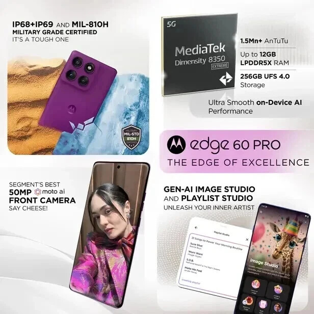 MOTOROLA Edge 60 Pro 5G-Factory Unlocked Dual SIM-12GB 256GB