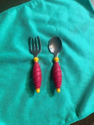 Vintage 2 Pc Lot 80s Gerber Feeding Spoon Fork Rubber Handles 5'' VGUC