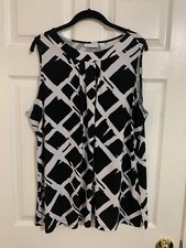 Susan Graver Womens Pullover Sleeveless Blouse/Shirt/Top/Tunic Size XL Blk/White
