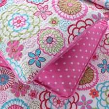 NEW  COZY CHIC BLUE PINK AQUA WHITE GREEN FLOWER POLKA DOT GIRLS QUILT SET
