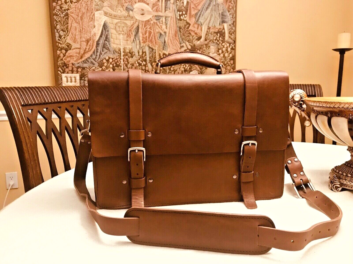 SALT CO. Heavy Brown Leather Double Strapped Briefcase / Messenger