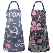 2 Pcs Adjustable Waterproof Kitchen Floral Aprons with Pockets