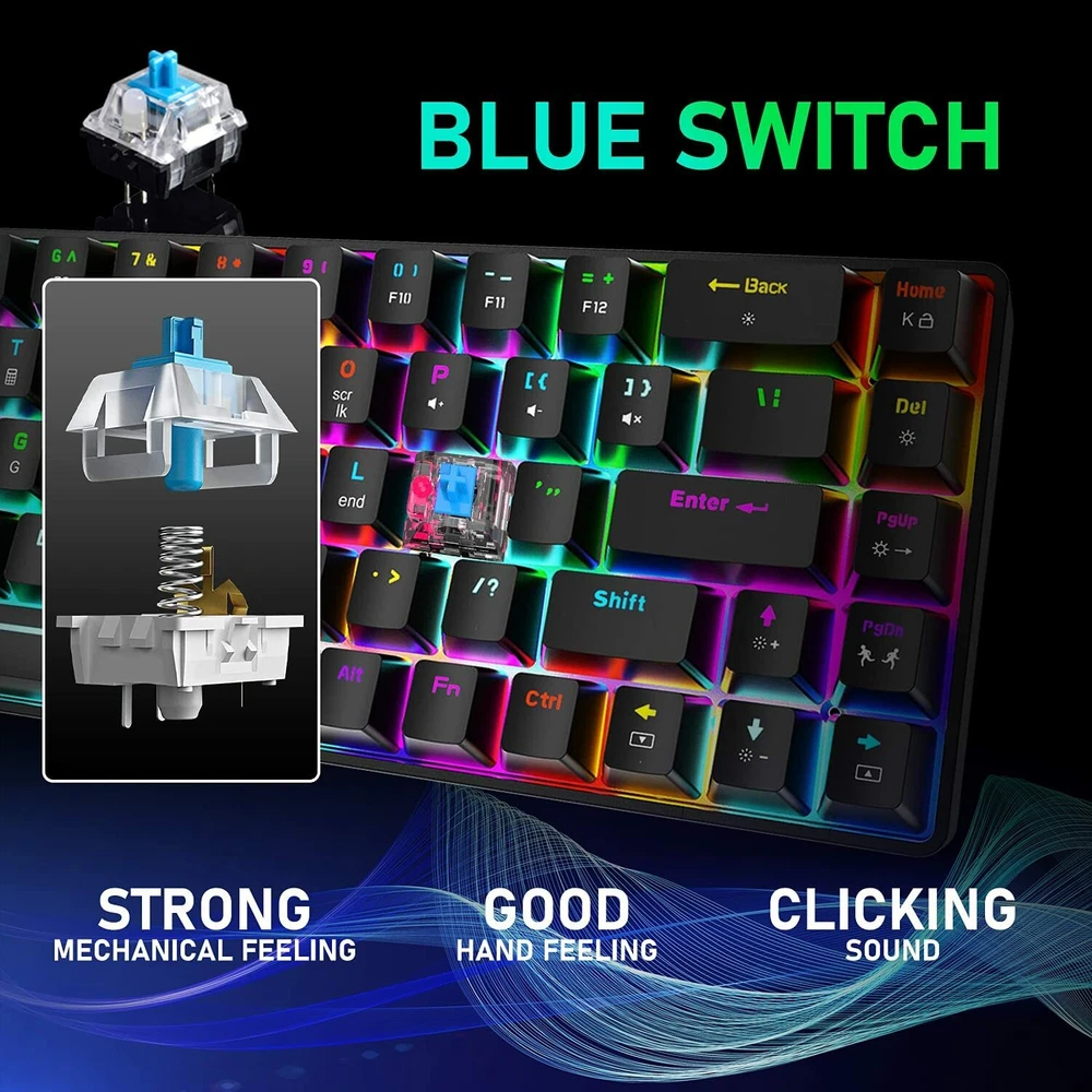 Mechanical Keyboard Wired 68 Keys Gaming Keyboard Red Switch Keyboard RGB Light