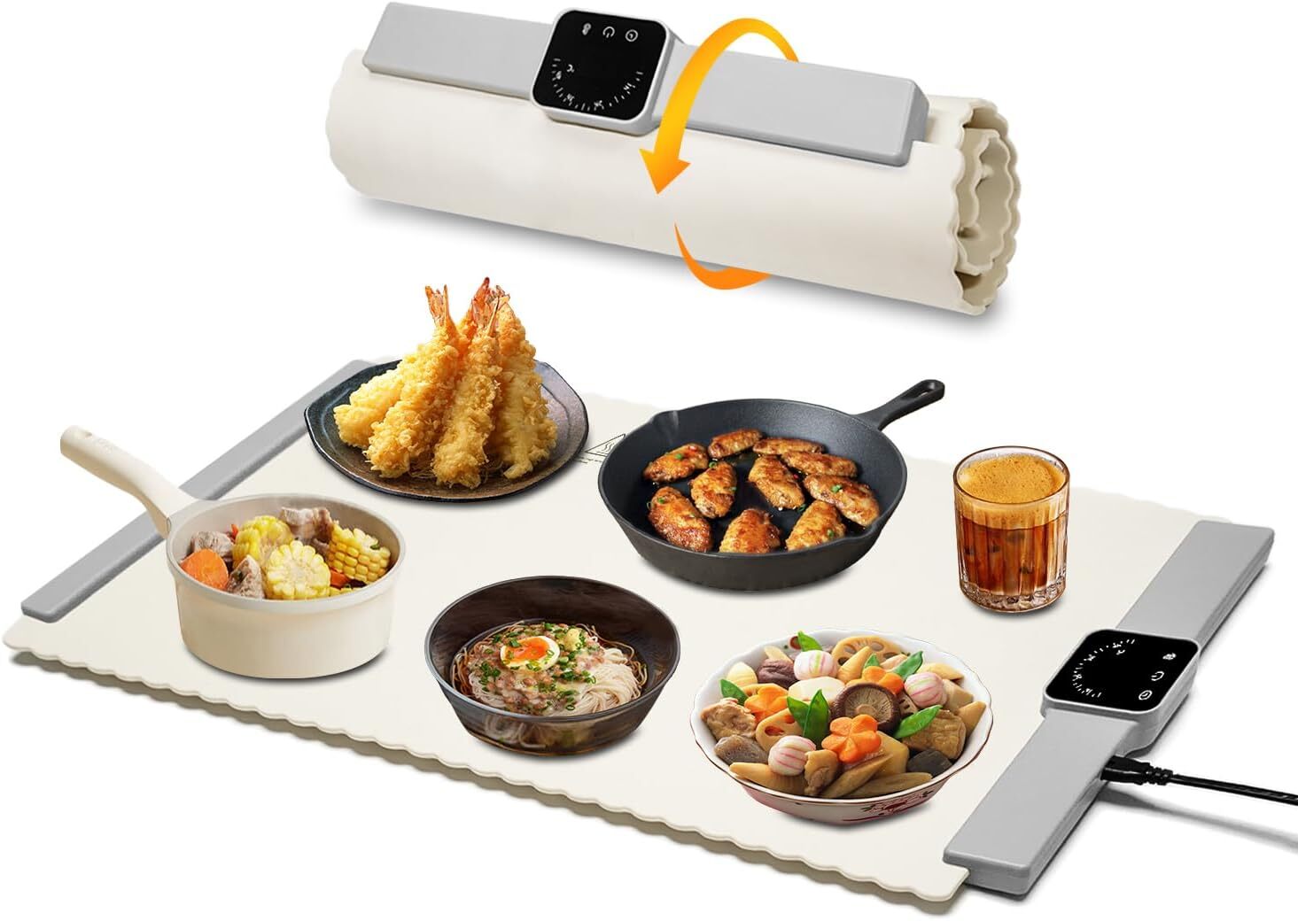 5-Section Silicone Food Warming Mat, 24x15.7cm, White - Keeps Meals Warm & Tasty