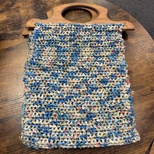 Vintage Upcycled Purse Made From Plastic Bags Wooden Handle