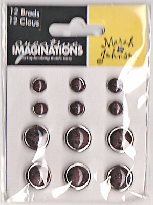 Marah Johnson ASIAN FUSION BROWN (12pc) GLASS & METAL BRADS scrapbooking