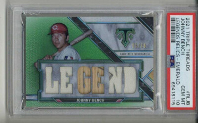 2021 TOPPS TRIPLE THREADS LEGENDS RELICS EMERALD JOHNNY BENCH /18 PSA 10 LOW POP